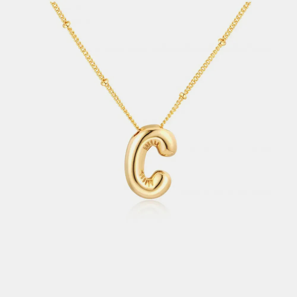 Gold initial C pendant necklace with beaded chain