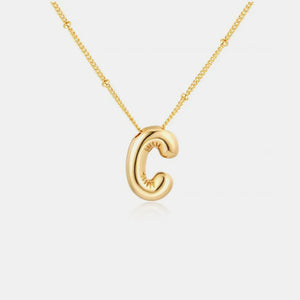Gold initial C pendant necklace with beaded chain