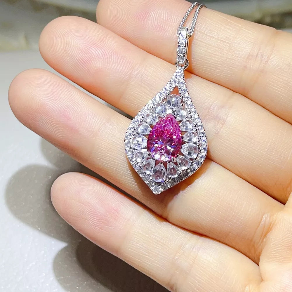 0.5 Carat Sterling Silver Teardrop Moissanite Necklace, side view