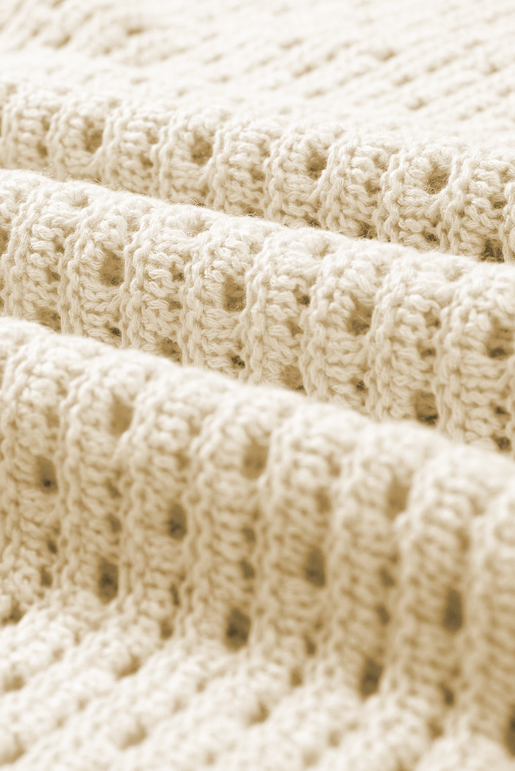 Beige acrylic knit sweater with crochet panel detail