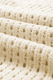 Beige acrylic knit sweater with crochet panel detail