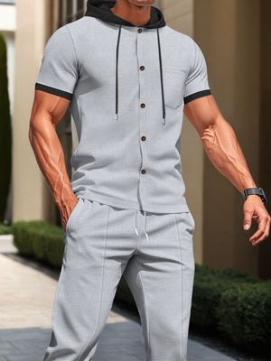 Men's Short-sleeve Hooded Top And Shorts Set, side view