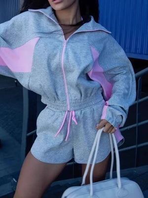 Zip-up Mini Long-sleeve Jacket in Pink, model styling view
