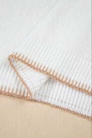 White knit sweater with contrast stitch trim detail