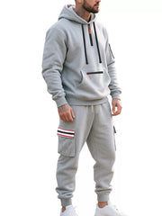 Men's Casual Half-zip Hoodie And Cargo Pants Set in Navy Blue, view 14