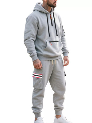 Men's Casual Half-zip Hoodie And Cargo Pants Set in Navy Blue, view 14