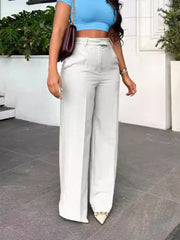 Ivory white high-waisted wide-leg trousers with a relaxed fit.