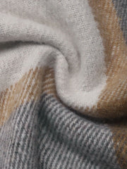 Tan plaid shacket in cotton with herringbone weave detail