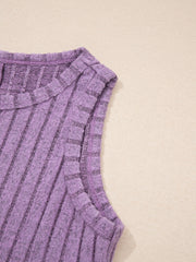 Slim ribbed mineral wash tank top in purple with a crew neck and sleeveless design.