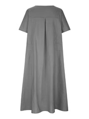 Full Size Casual Linen Blend Midi Dress in Royal Blue, editorial view