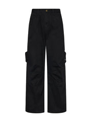 Black relaxed fit cargo sweatpants for men with multiple pockets.