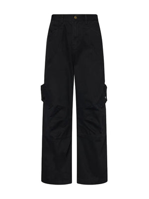 Black relaxed fit cargo sweatpants for men with multiple pockets.