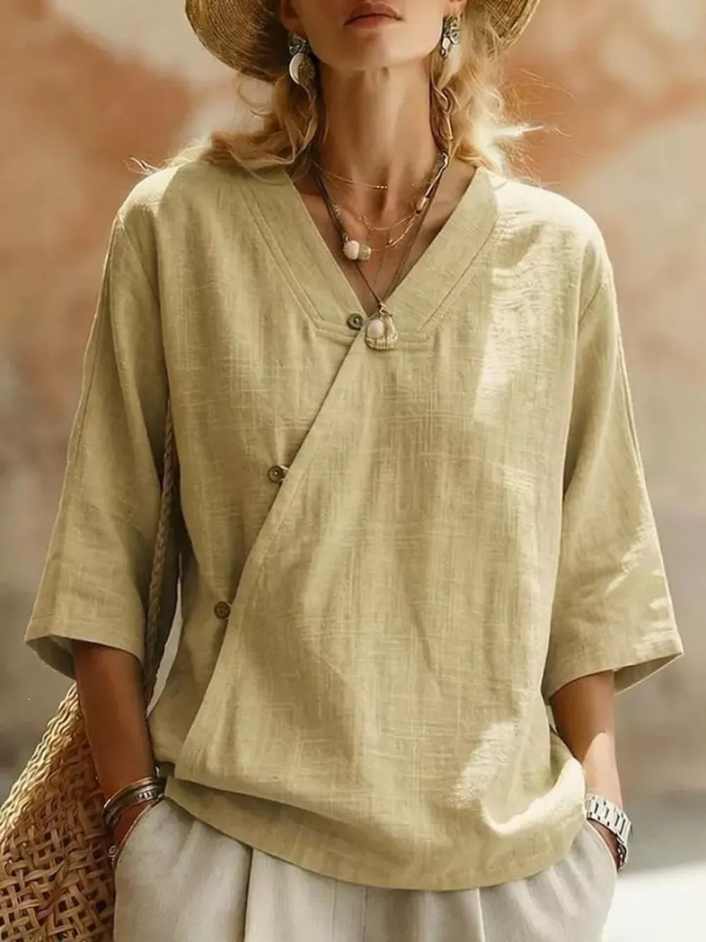 Surplice 3/4 Sleeve Blouse, front view