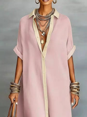 Short Sleeve Maxi Shirt Dress Plus Size in Khaki Color, product detail