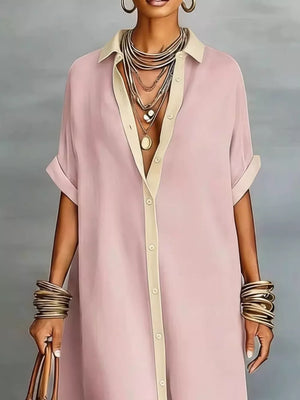 Short Sleeve Maxi Shirt Dress Plus Size in Khaki Color, product detail