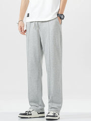 Men's grey heather sweatpants with drawstring and seam detail