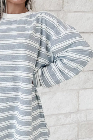 Striped Long Sleeve Oversized T-shirt in Stripe, side view