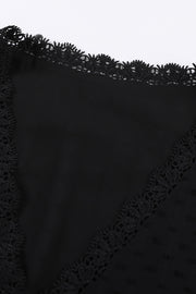 Black textured dot blouse with lace trim neckline detail