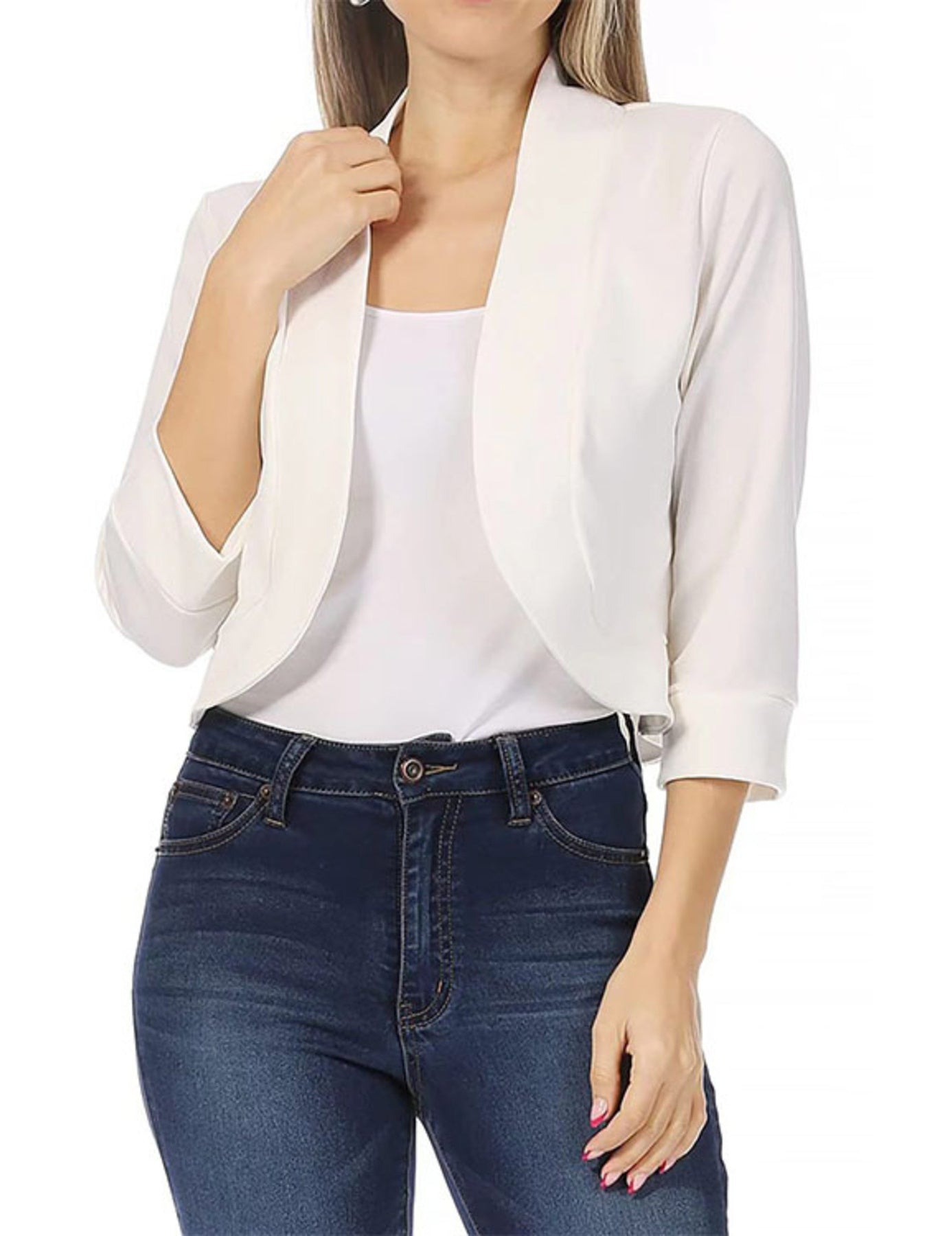 Full Size Cropped Open Front Blazer Plus Size in Rose, view 11