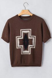 black pullover sweater with stretch and short sleeve