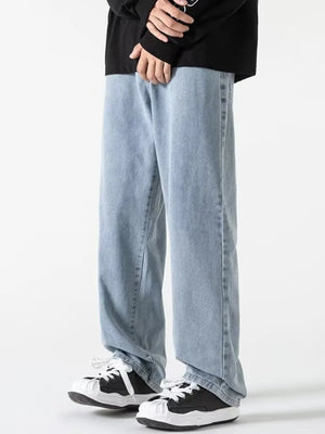 Casual men's light wash wide-leg jeans with a relaxed fit.