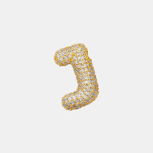 Puffed pave initial pendant necklace in gold with clear crystals, Style J
