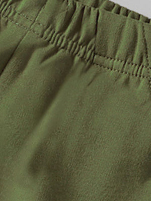 Toddler green cotton pants with elastic waistband detail