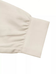 Ruched Button-up Peplum Shirt in Apricot, fabric detail