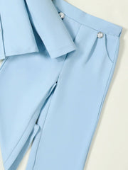 Toddler blue double-breasted blazer set with decorative buttons