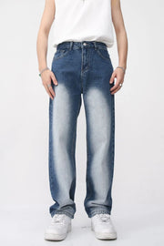 Baggy jeans in medium faded wash denim with a relaxed fit.