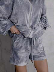 Zip Up Hooded Outerwear And Shorts Set in Grey, view 14