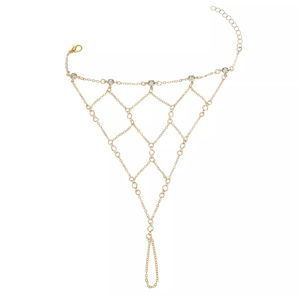 Elegant 18k Gold-plated Chain Bracelet With Rhinestones in Gold, back view