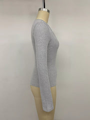 Ribbed Henley T-shirt With Lace Detail