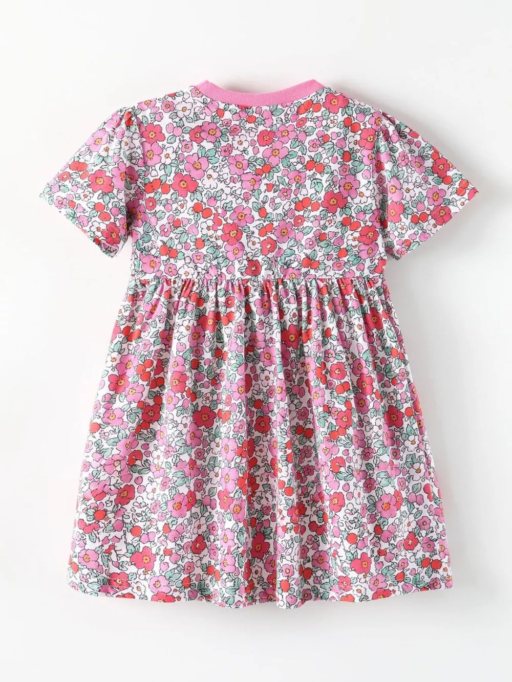 Children's Floral Print Short Sleeve A-line Dress, fabric detail