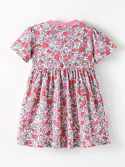 Children's Floral Print Short Sleeve A-line Dress, fabric detail