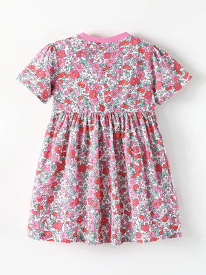 Children's Floral Print Short Sleeve A-line Dress, fabric detail