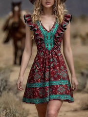 Ruffled V-neck Mini Dress, front view