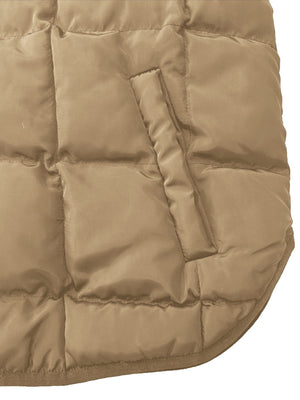 Camel quilted bomber jacket with stand collar and pocket detail