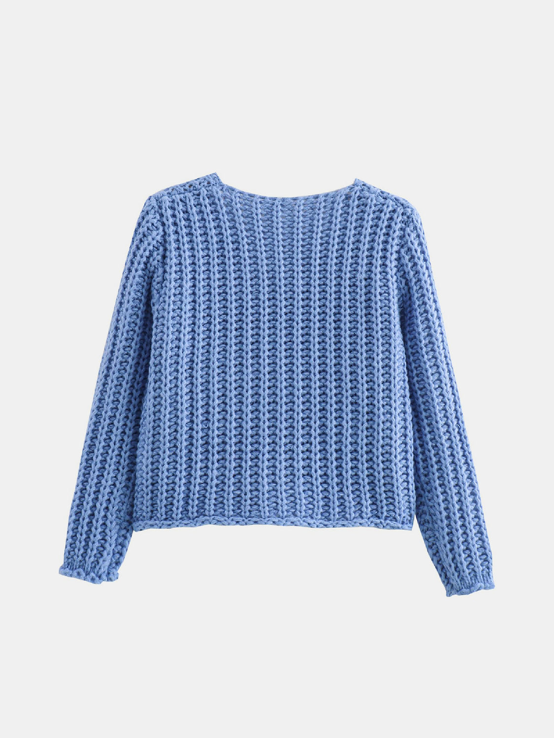 Light blue chunky knit pocket cardigan with statement buttons