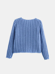 Light blue chunky knit pocket cardigan with statement buttons