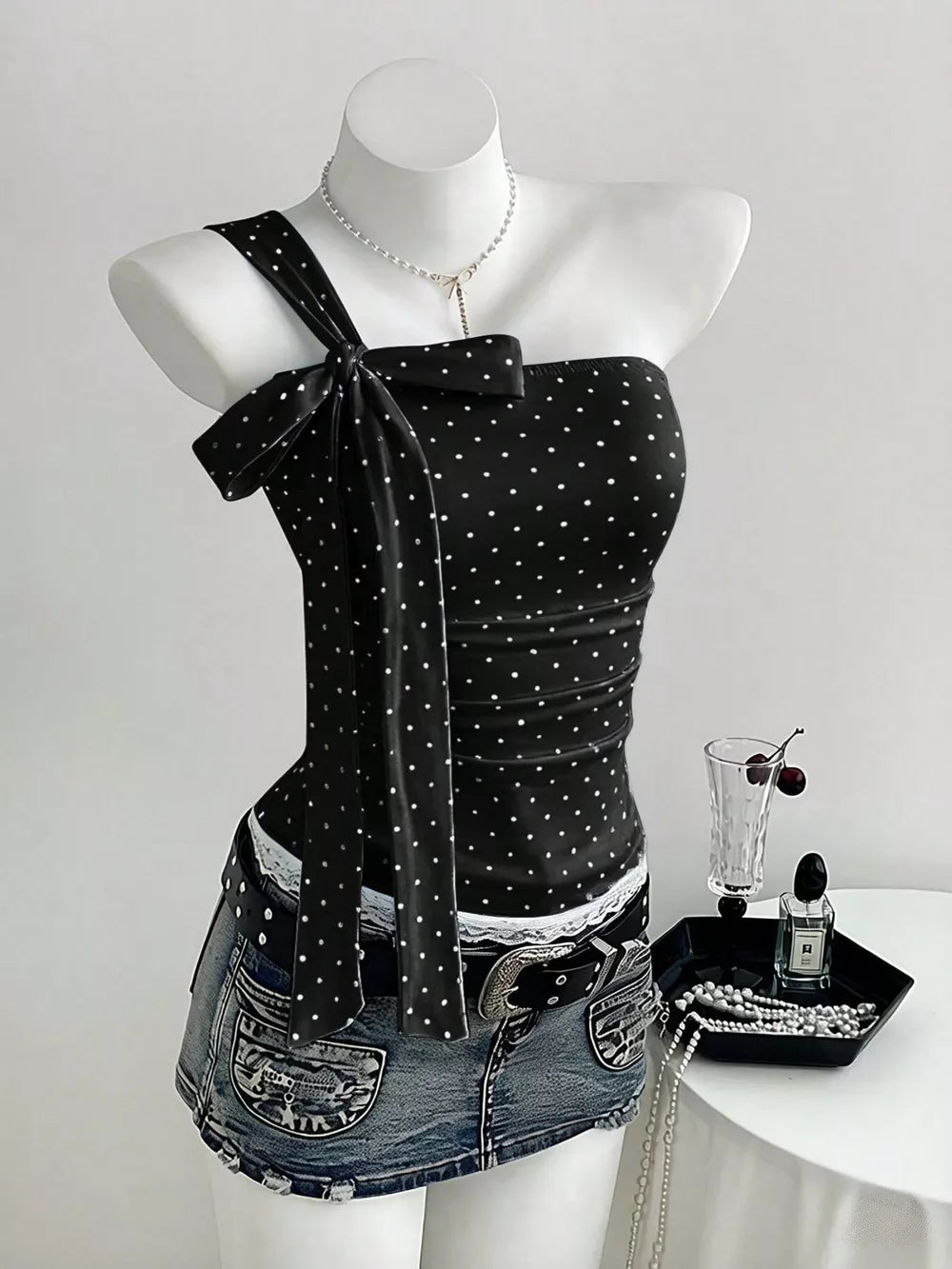Polka Dot One-shoulder Cami, front view