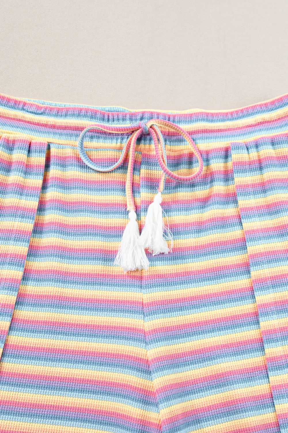 Rainbow stripe culotte joggers in cotton with drawstring and tassels