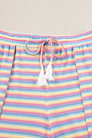 Rainbow stripe culotte joggers in cotton with drawstring and tassels