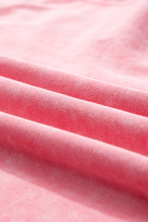 Blush pink acid wash tee with layered sleeves, soft breathable fabric