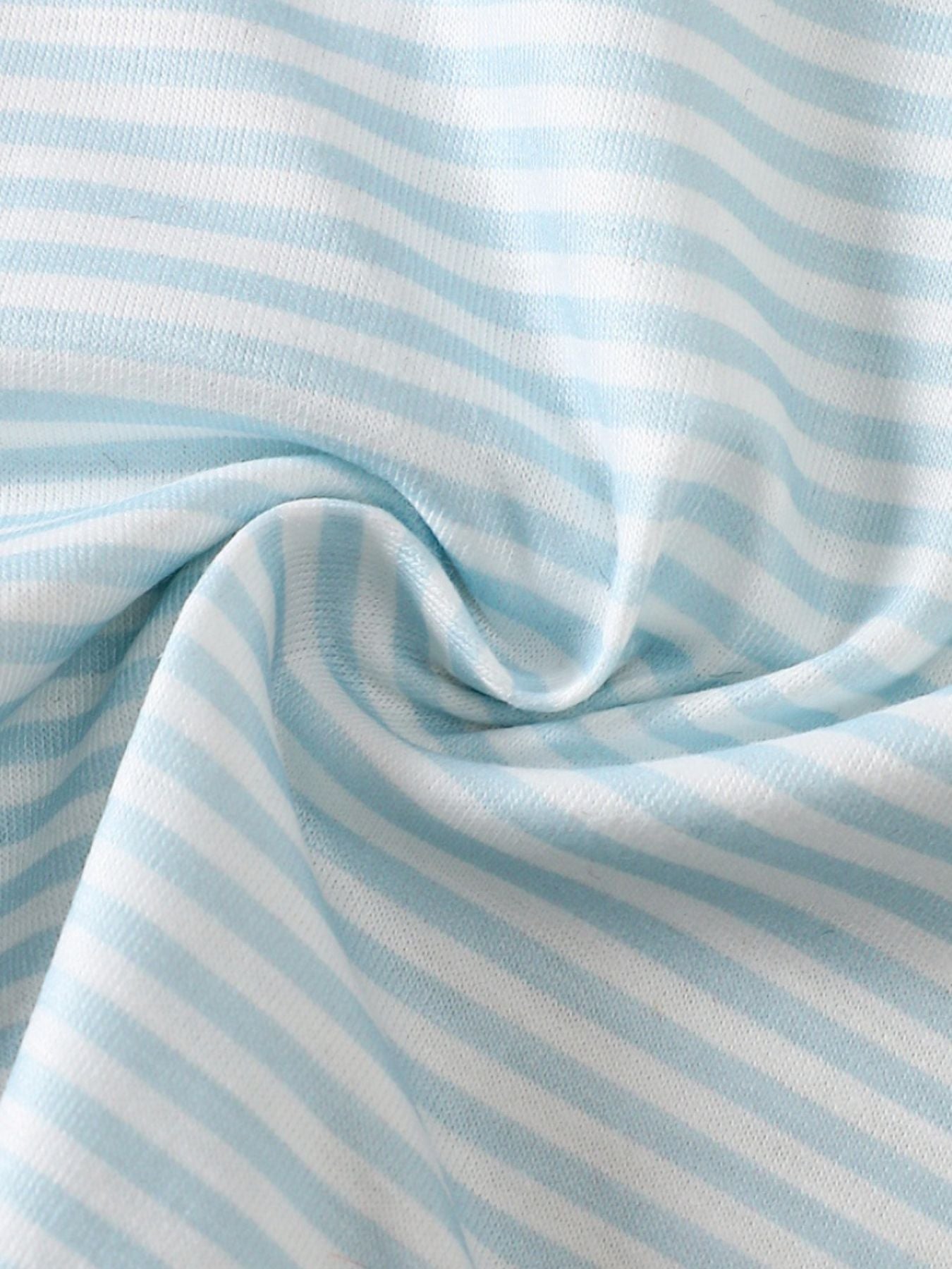 Baby polo shirt in white and light blue stripes, cotton fabric detail
