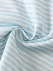 Baby polo shirt in white and light blue stripes, cotton fabric detail