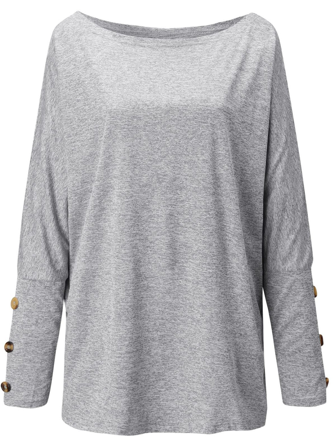 Gray off-the-shoulder dolman top with button cuff detail