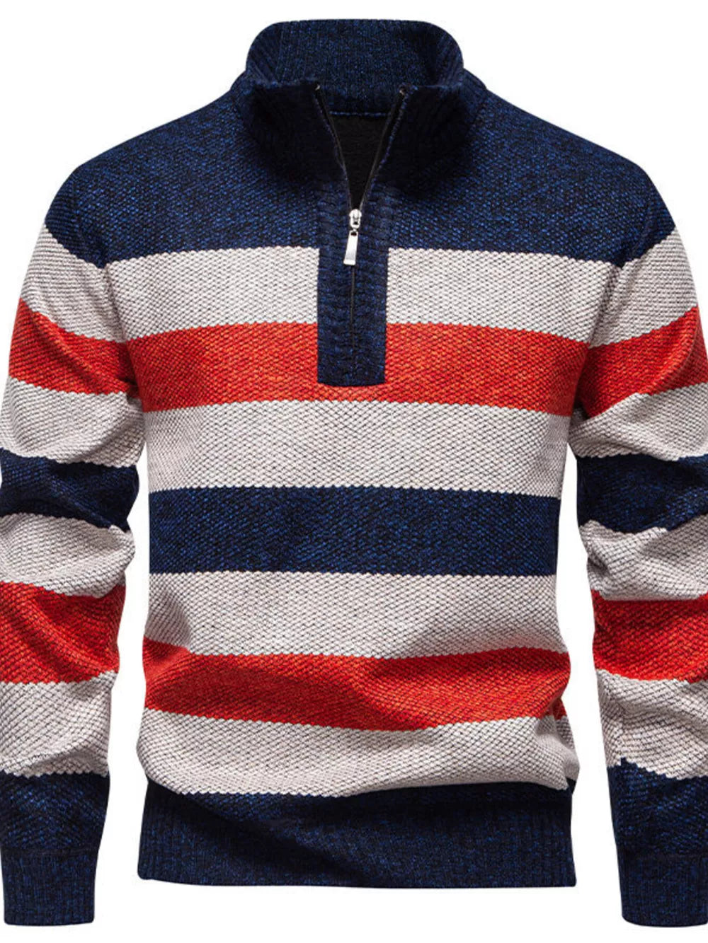 Men's Plus Size Striped Quarter-zip Sweater, alternate angle