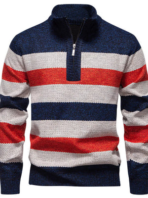 Men's Plus Size Striped Quarter-zip Sweater, alternate angle