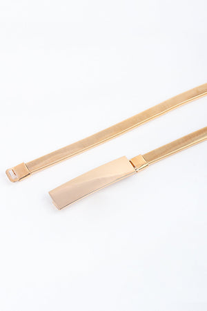 Slimline gold-tone metal elastic belt with rectangular buckle detail